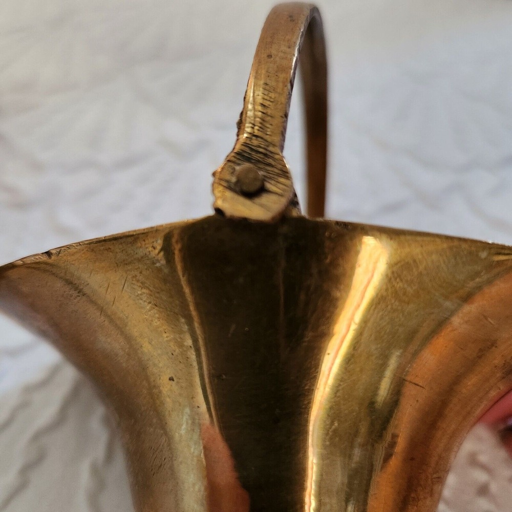 Vintage Solid Brass Miniature Basket Swing Handle Made in India Oval Scoop 4 in